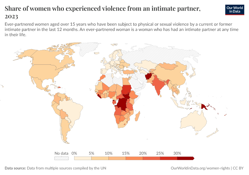 A thumbnail of the "Share of women who experienced violence from an intimate partner" chart