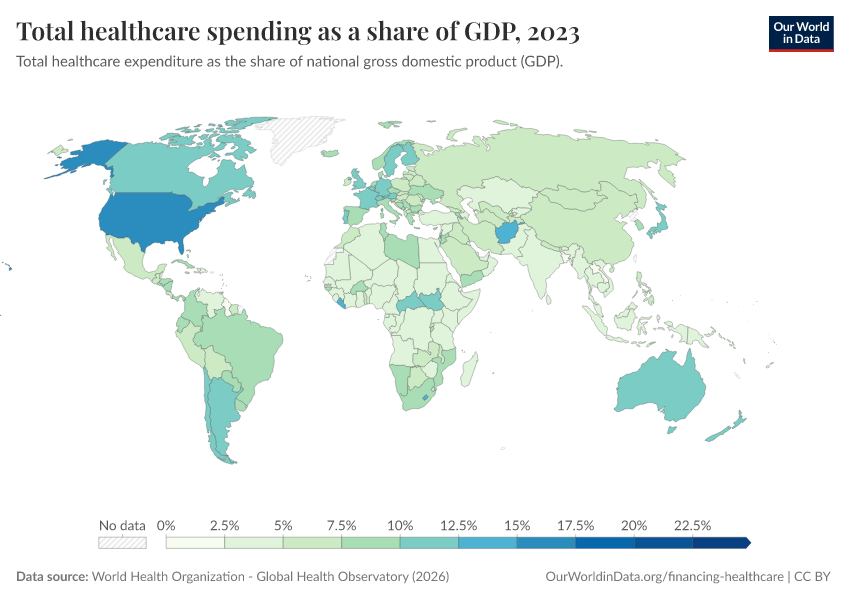 A thumbnail of the "Total healthcare spending as a share of GDP" chart