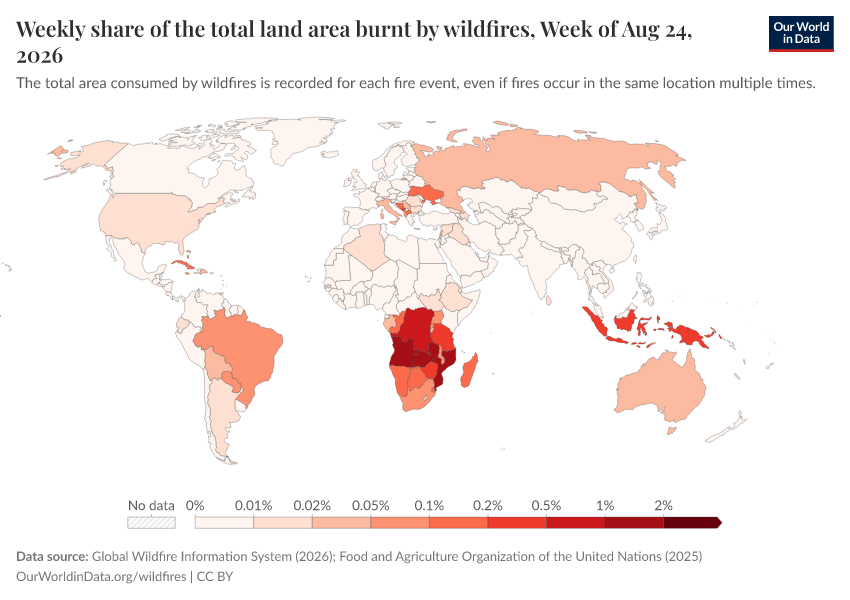 A thumbnail of the "Weekly share of the total land area burnt by wildfires" chart